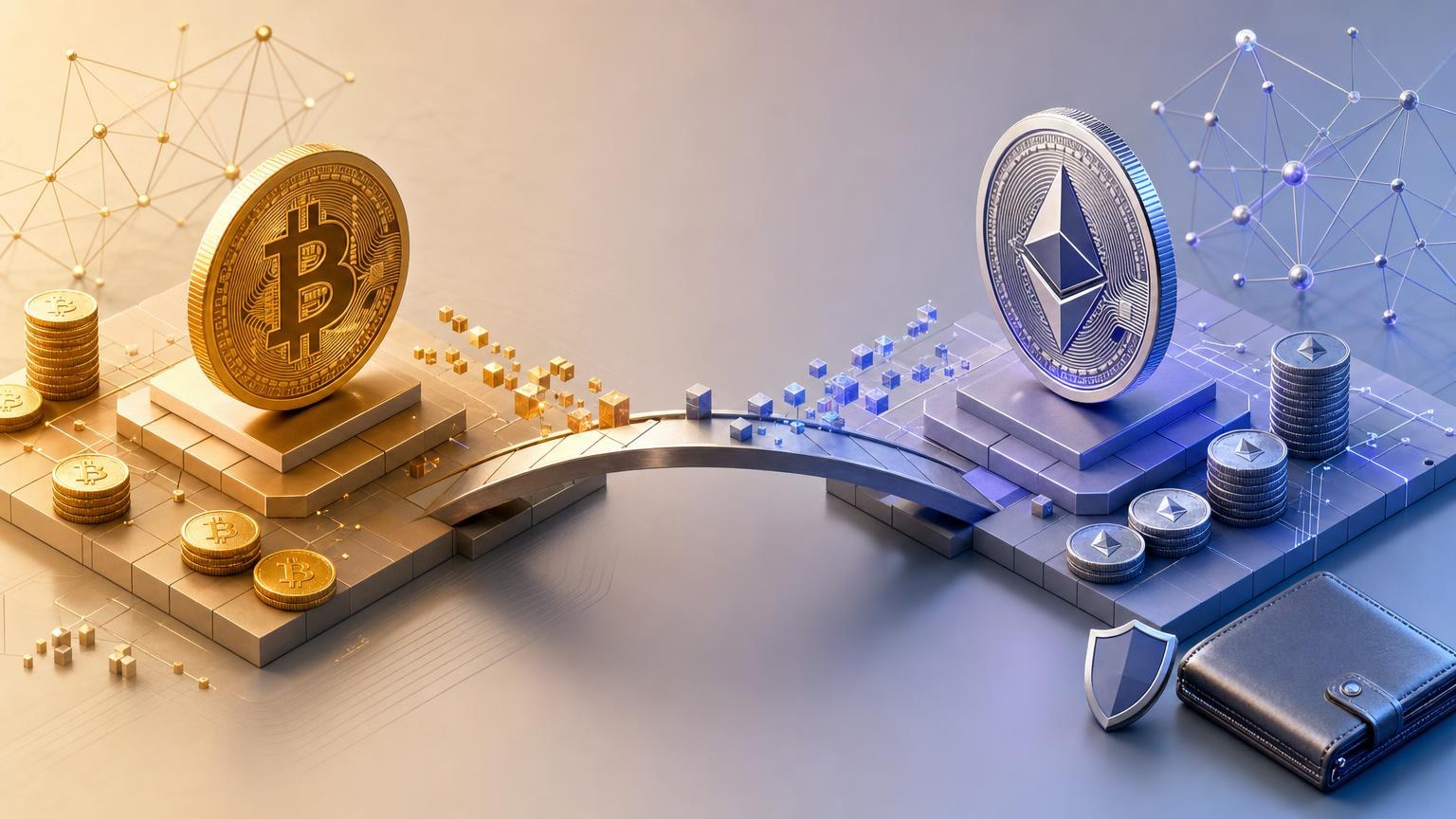 Bitcoin and Ethereum transaction paths compared by fee structure, network demand, transaction size, gas use, and final ETH received